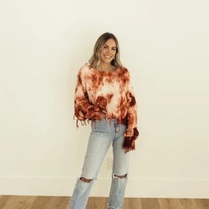 Unique Red/Orange White Tie Dye Cropped Sweater L